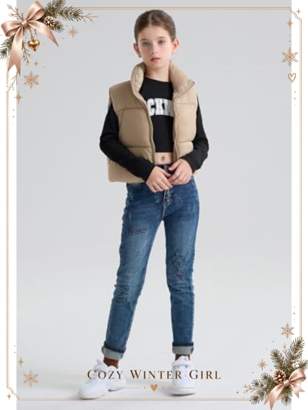 Girls Faux-Down Puffer Vest Sleeveless Winter Jacket Hooded Zip - Picture 3 of 6